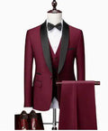 Men Lapel Black Collar 3 Pcs Suit Set Coat Vest Trousers / Business Groom Wedding Dress Fprmal Blazer Pants Waistcoat