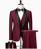 Men Lapel Black Collar 3 Pcs Suit Set Coat Vest Trousers / Business Groom Wedding Dress Fprmal Blazer Pants Waistcoat