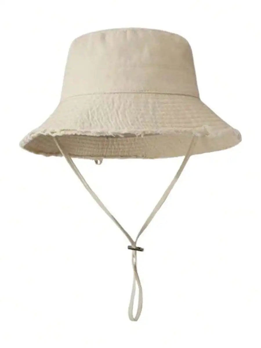 1pc Women's Drawstring Fringed Bucket Hat, Soft Fabric Windproof Sunscreen, Holiday/Mother's Day Gift, Suitable For Hiking,