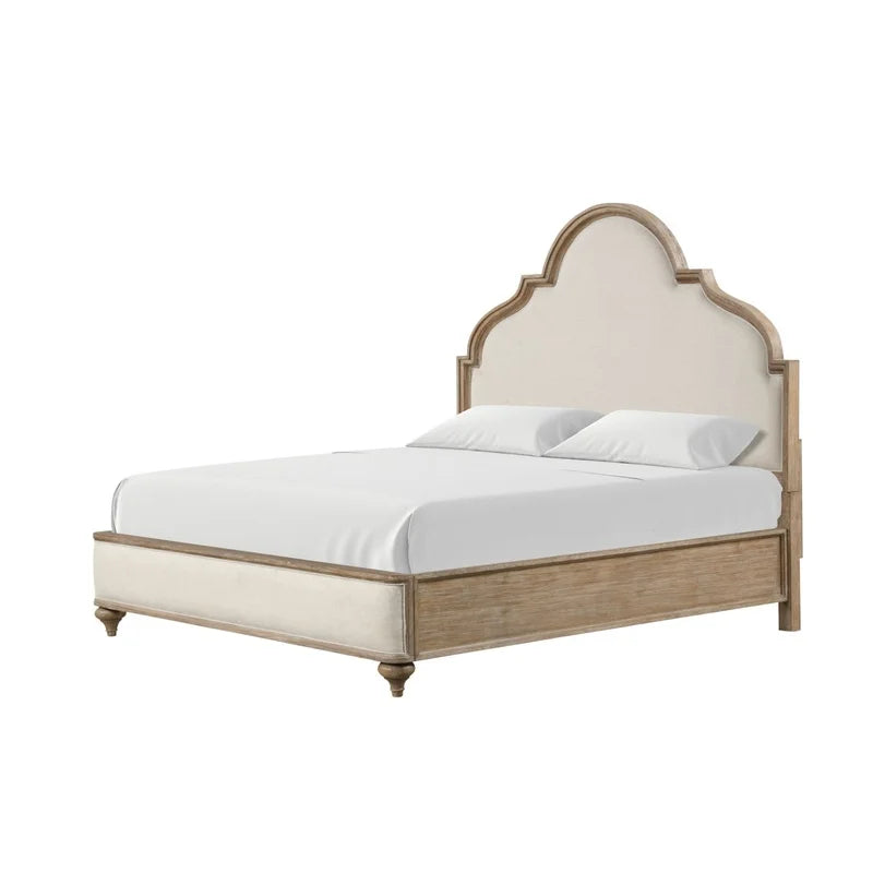 Rustic Oak 3-Piece Eastern King Bed with Nightstands, Solid Wood, Unique Legs, Upholstered Frame, Traditional Design