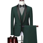 Men Lapel Black Collar 3 Pcs Suit Set Coat Vest Trousers / Business Groom Wedding Dress Fprmal Blazer Pants Waistcoat