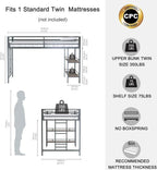 Twin Size Low Loft Bed with Shelf for Kids, Metal Loft Bed Frame, Junior Low Loft Bed