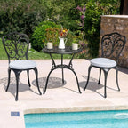 All Weather Cast Aluminum Bistro Set, Patio Table & Chairs, Umbrella Hole, Suitable for Yard, Garden, Balcony, Black