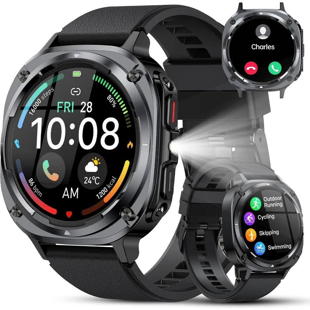 39mm HD Fitness Watch: Smartwatch for Men, Health Tracking, 114+ Sports Modes, Waterproof, 30-Day Battery, Black