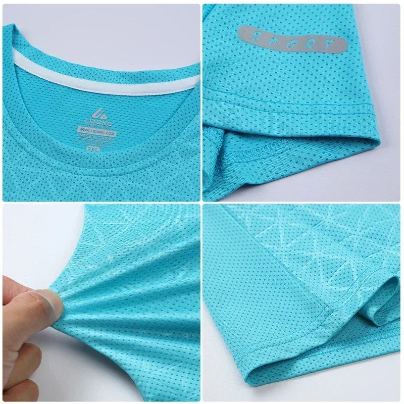 Summer Men Athletic Short Sleeve Dry Fit Sport T Shirt Polyester Breathable Gym Yoga Golf Workout Daily Top