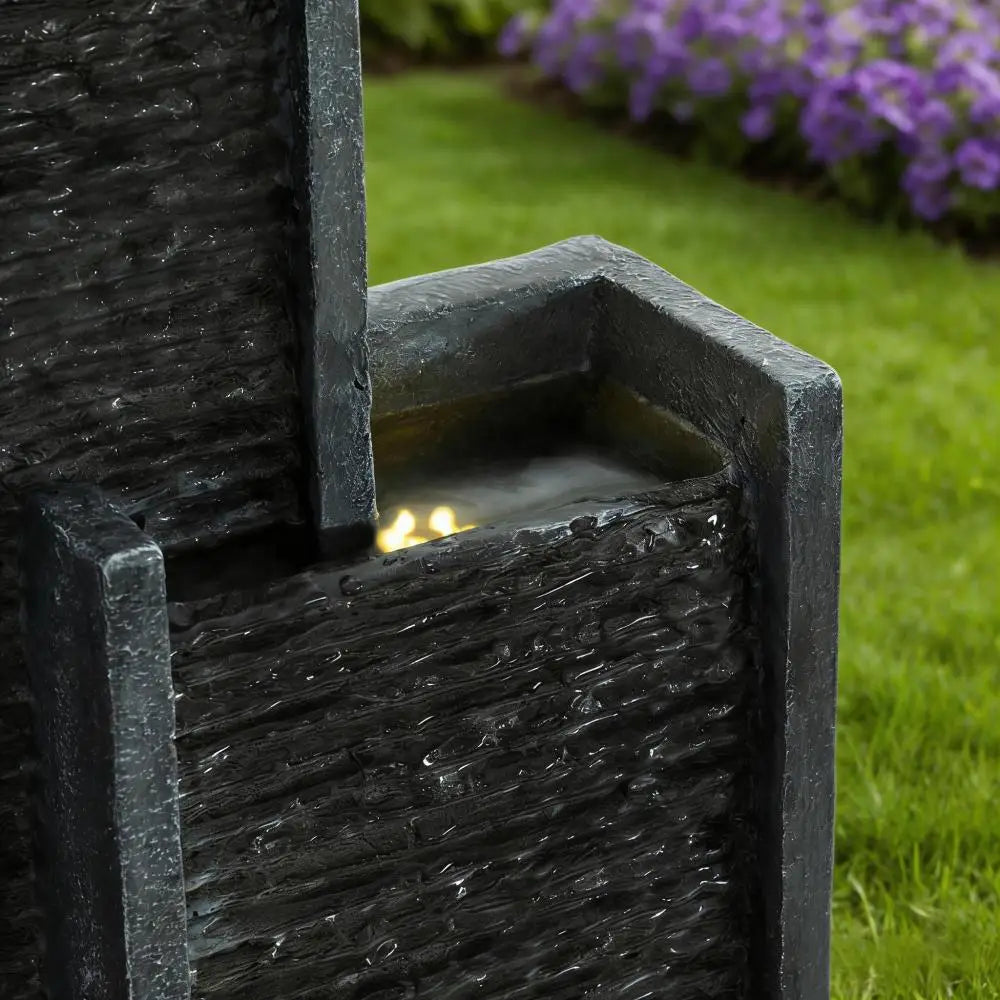 40 Inch Modern Outdoor Water Fountain, Floor Standing Cascading Waterfall with Contemporary Curves, Suitable for Porch, Office, Home Garden, Patio