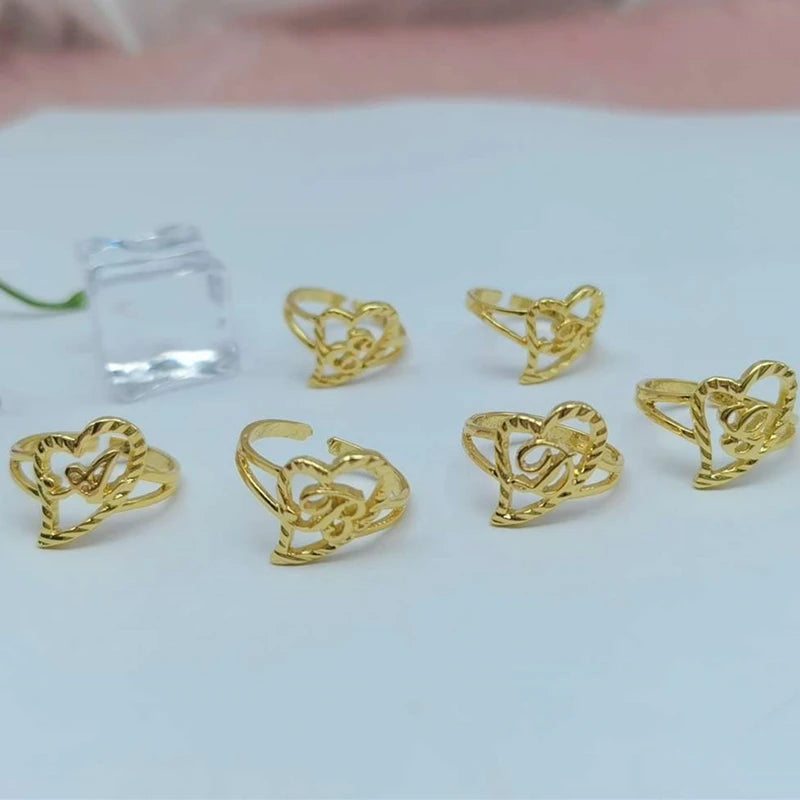 Duoying Custom Initial Rings Personality Hip-Hop Ring Heart Rings Letter Ring Heart Shape Gifts For Mom Gift