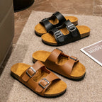 Men's cork slippers, couple's wear, double strap slippers, women's shoes, two buckle, thong sandals, beach shoes