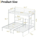 Sturdy Triple Bunk Bed - 3 Twin Beds with Railings & Ladder, Metal Frame, Suitable for Teens & Adults, White