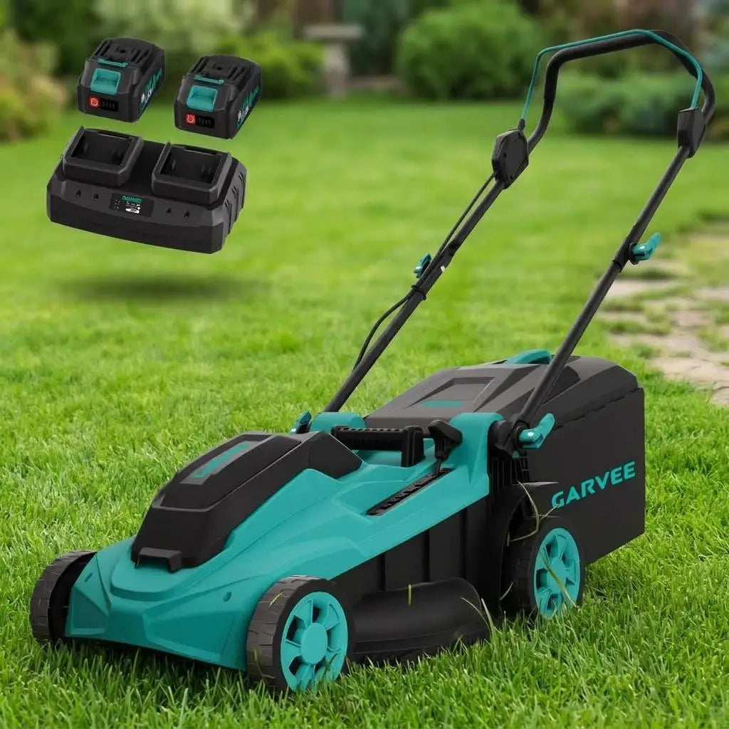 17-inch Cordless Lawn Mower, Electric Push Mower with 2×20V 4.0Ah Batteries,Dual Charger, Grass Collection Bag & Foldable Handle