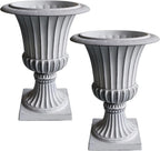 Tall Pedestal Planters Set Stone Resin Outdoor Garden Urns Front Porch Entryway Deck Patio Plant Pots Flower Container Stand Decor White 2 Pack