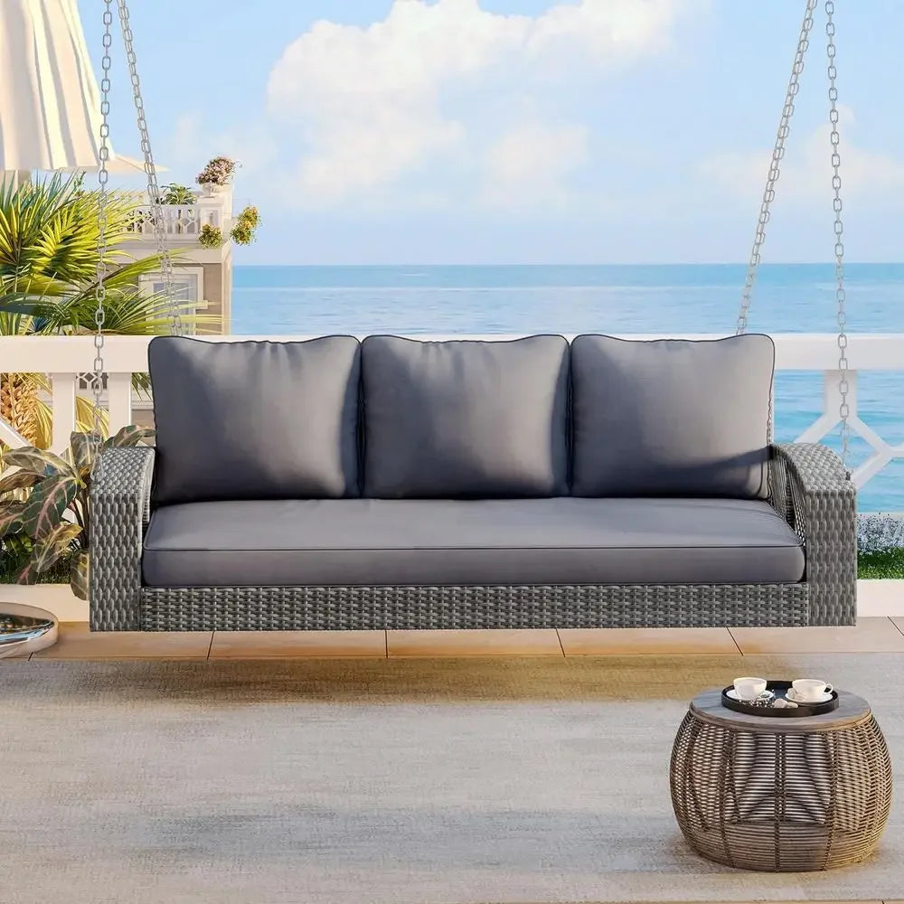 Outdoor Wooden Porch Daybed Swing, Patio Garden Swing Bench, Gray 69