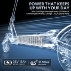 Electric Scooter for Adults with Double Swing-Arm Suspension, 21-Mile Range - 10" Tires & Full 360° Lights