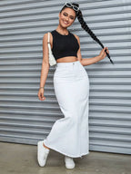 Jeanoix Raw Hem Denim Skirt