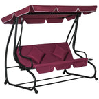 Outdoor 3-Person Patio Porch Swing Hammock Bench with Adjustable Canopy, Red