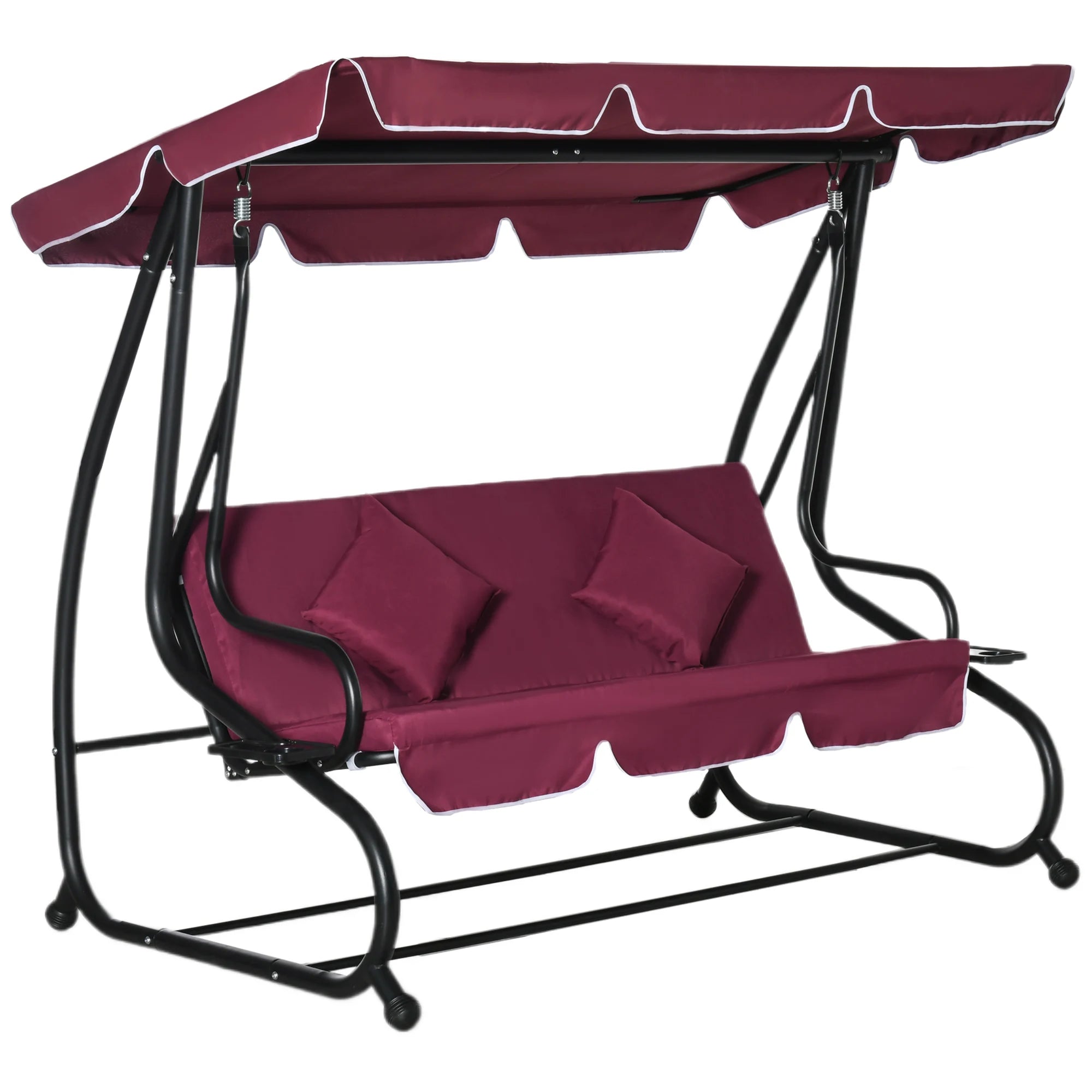 Outdoor 3-Person Patio Porch Swing Hammock Bench with Adjustable Canopy, Red