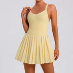 Yoga Suits for Women Sports Dress with Bra and V Neck Workout Clothing Tennis Dresses Golf Skirts Gym Fitness Tights Skorts