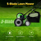 20 Inch 5-Blade Push Reel Lawn Mower with Grass Catcher Manual Push Mower with Adjustable Cutting Height 2.5 Inch Max, 4 Wheels Reel Mower for Small Area Yards (20 Inch)