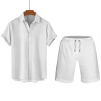 Mens White Short Sleeve Shirt And Shorts Set Casual Summer Outfit
