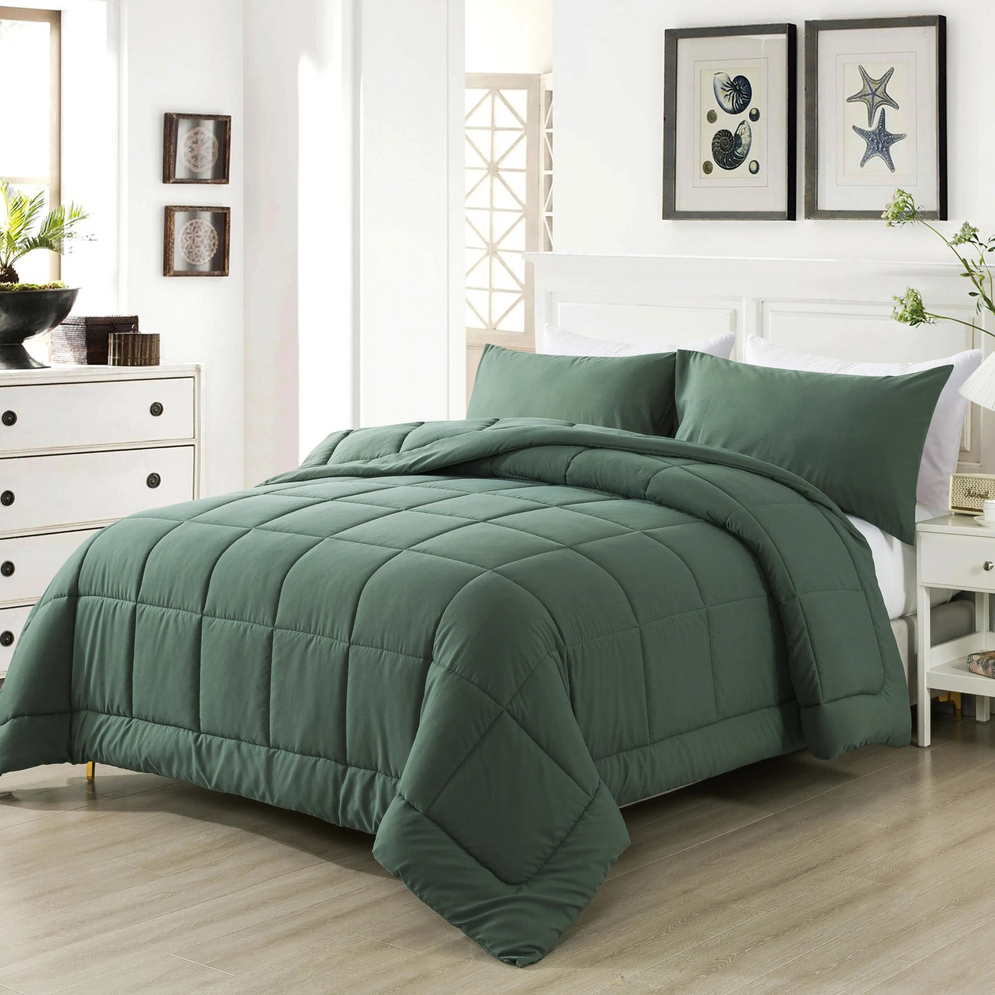 All Season Lightweight Comforter Set 3Pcs Soft Quilted Bedding Sets Box-Stitch Bed in a Bag Include 1 Comforter 2 Pillowcases Breathable Home Bedroom Textile Decor