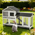 58'' Bunny Hutch Indoor Bunny Cage, with 3 Leak-Proof Removable Trays, Wooden Waterproof Roof Rabbit Hutch Indoor/Outdoor, 2-Tier Bunny House/Chicken Coop, Gray and Black