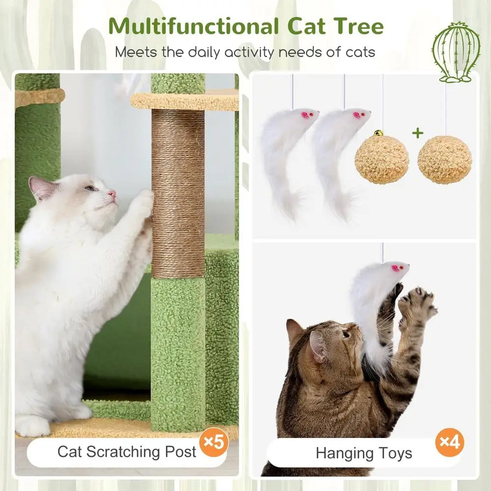 80 Inch Tall Multi-Level Cactus-Inspired Cat Tree with 3 Caves and 3 Baskets for Large Cats