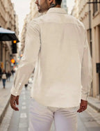 Mens Cotton Linen Button Down Shirt Solid Color Casual Long Sleeve Beach Shirt