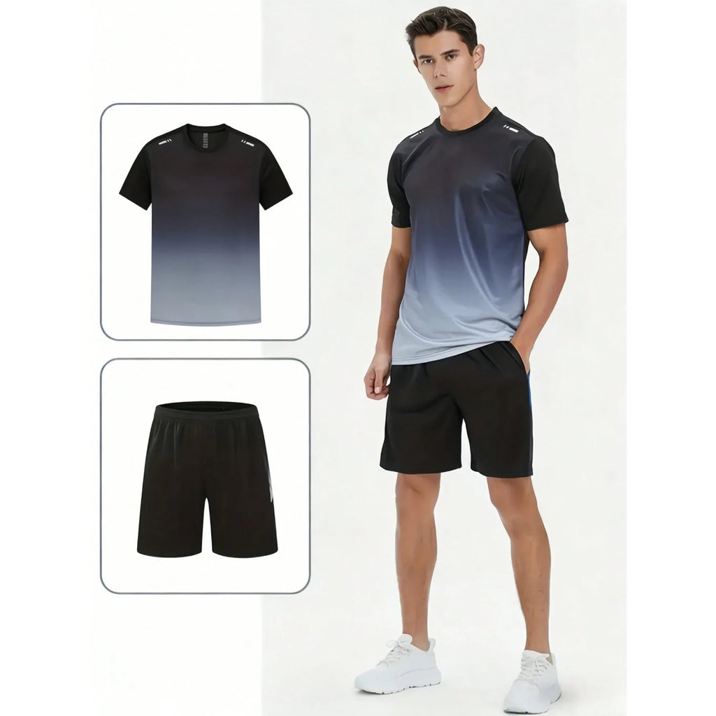 Men's casual sports suit shorts and short sleeves, outdoor hiking and park beach travel outfit, quick drying and lightweight