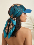 Women Fashion Printed Satin Headscarf Baseball Cap with Brim, Soft Breathable Summer Outdoor Sun Protection Hat Ladies Windproof Head Wrap Sun Hat