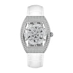 Mark Fairwhale Luxury Rotating flower dial Women's Watches Quartz Skeleton Tonneau Leather Diamond fully encrusted Watches for women