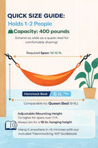 Stripe Navy Blue - White Handwoven Double Hammock, Fits 1 - 2 PPL, 400lb Max, Weathersafe & Ultra Soft