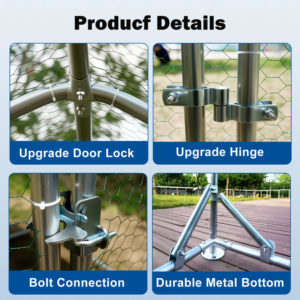 Large Metal Chicken Coop Upgrade with Tri - Supporting Structure and Hexagonal Wire Mesh, Chicken Pen with Waterproof and Anti - UV Cover, Walk - in Chicken Coop, Outdoor Duck and Rabbit House (13’ L x 10’ W x 6.5’ H)