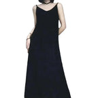 Original Black White Chiba Pleated Suspender Slimming Dress Women Casual Loose Drooping All-Match Dress