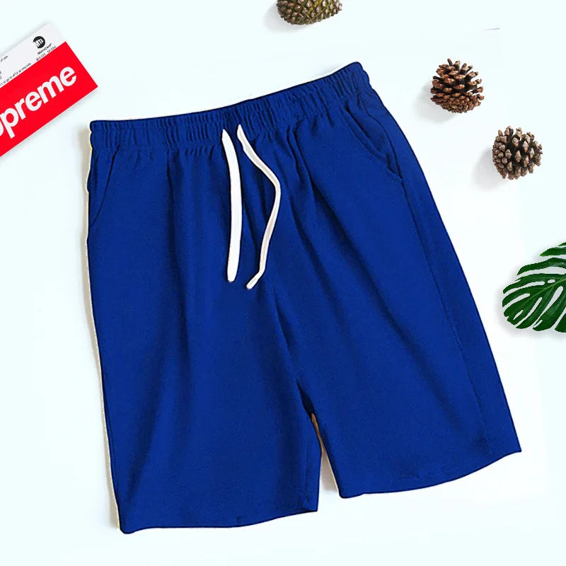Running Shorts Summer Men Casual Solid Drawstring Short Pants Smooth Polyester Breathable Light Surfing Seaside Resort Swim Sports Pants