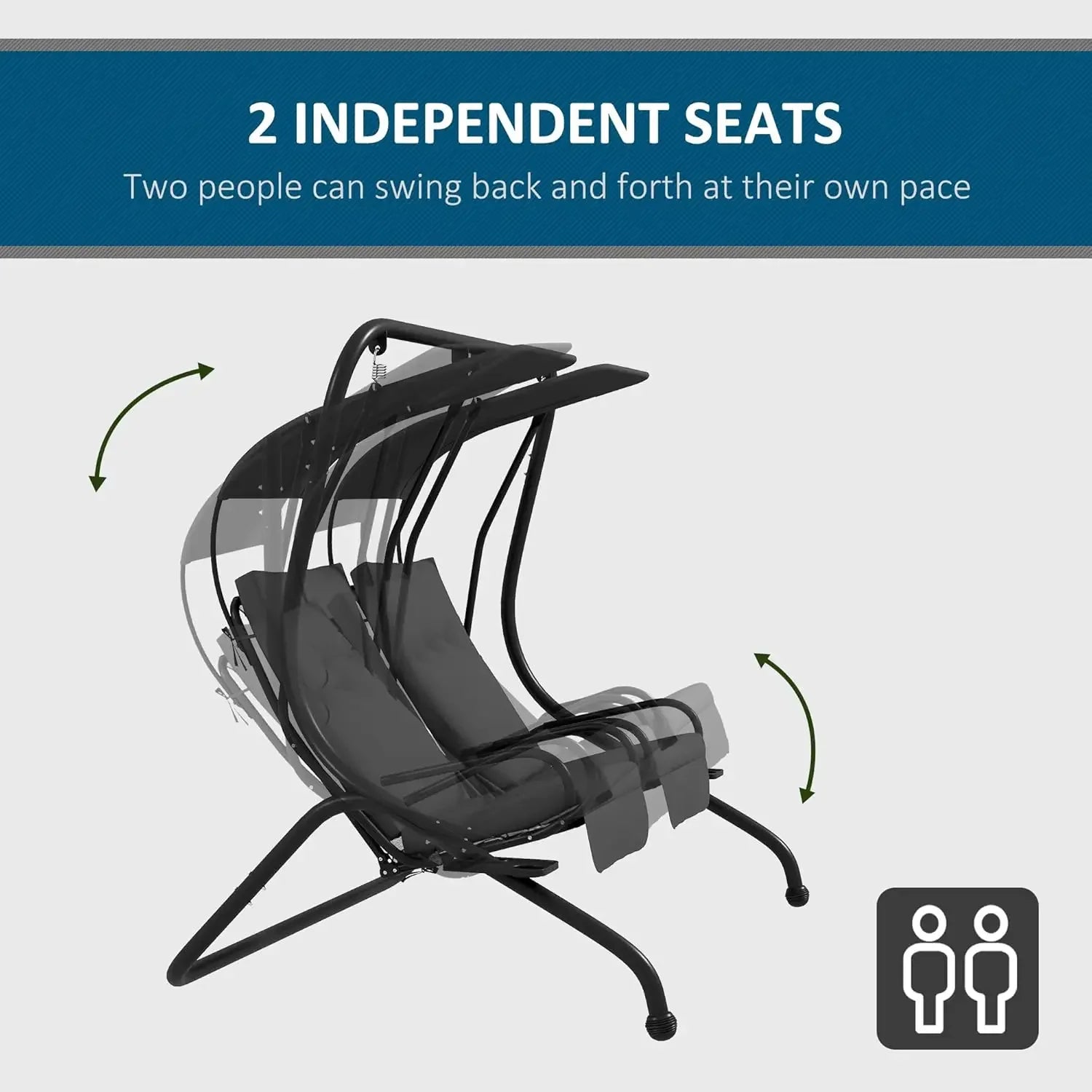 Double Seat Outdoor Patio Swing Chair Glider with Removable Canopy And Cup Holders for Porch Garden Poolsid Furniture