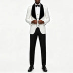 Men Light Blue Jacquard Tuxedo 3 Piece Suit Shawl Black Lapel Slim Fit Blazer Vest Pants Set Wedding Groom Prom Dinner Party Formal Mens Suit