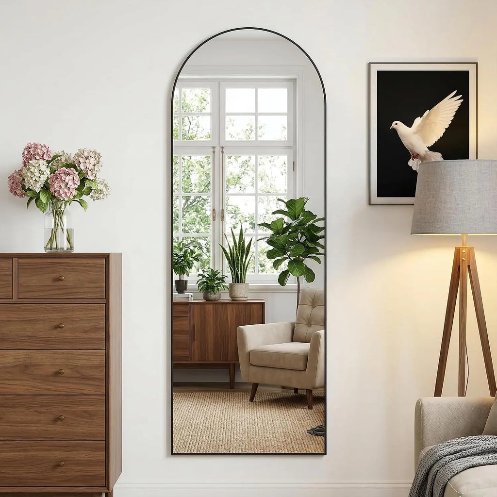 Arched Full Length Mirror 58 x 18 Inch, Full Body Mirror with Stand, Standing Hanging or Leaning Against Wall,, Customized
