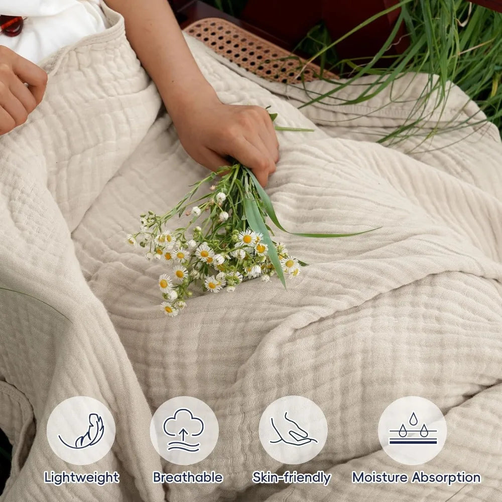 6-Layer Cooling Muslin Blanket King Size 104"x80", Lightweight Gauze, Breathable & Ultra Soft for Hot Sleepers, Bamboo Rayon & Cotton