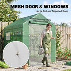 6' x 8' Walk-In Greenhouse with PE Cover, 4-Tier Shelves, Steel Construction, Roll-Up Door for Growing Vegetables, Saplings, and