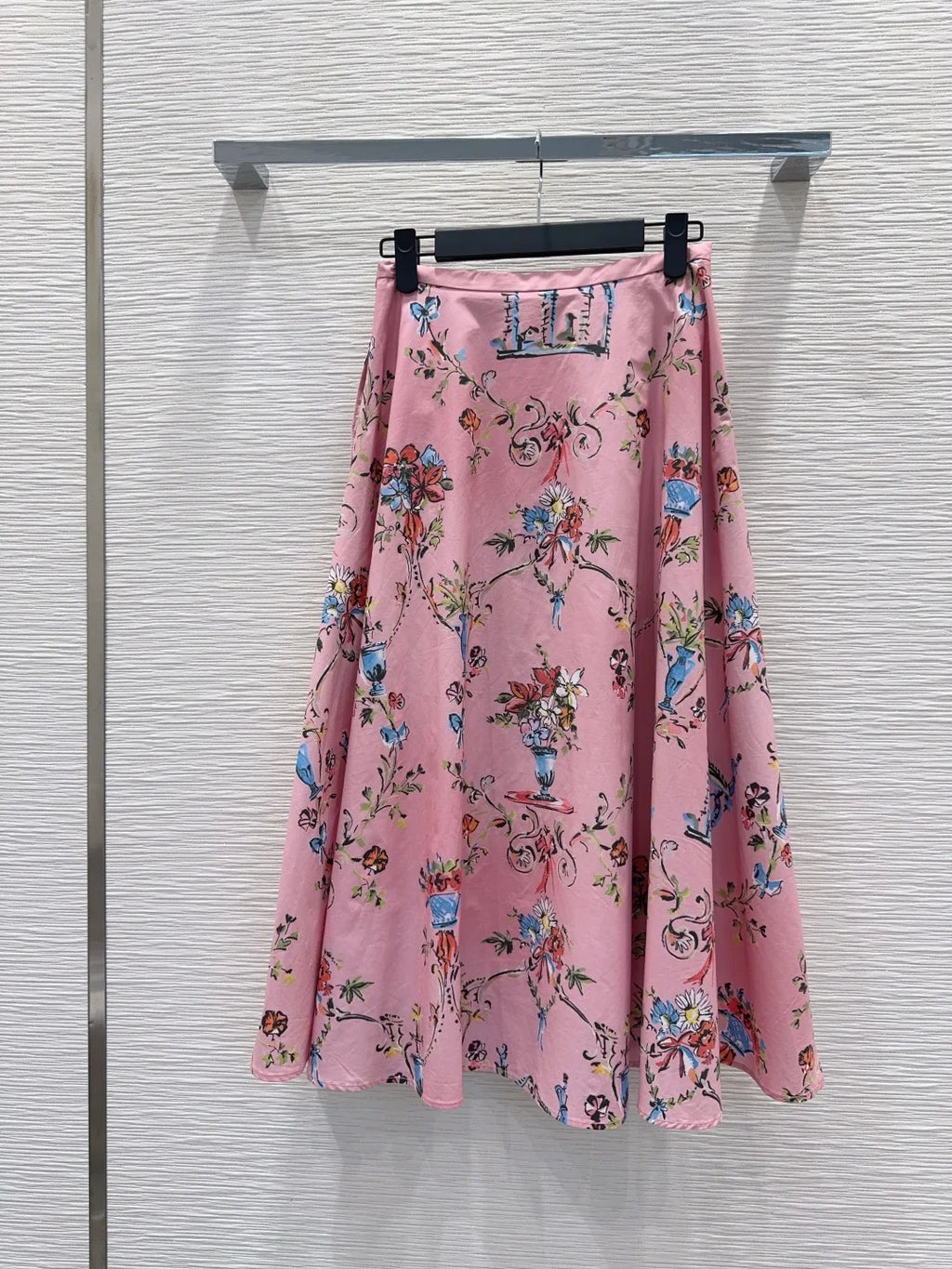 Women Pure Cotton Poplin Printed Big Swing Skirt Elegant Versatile Casual Midi Skirt