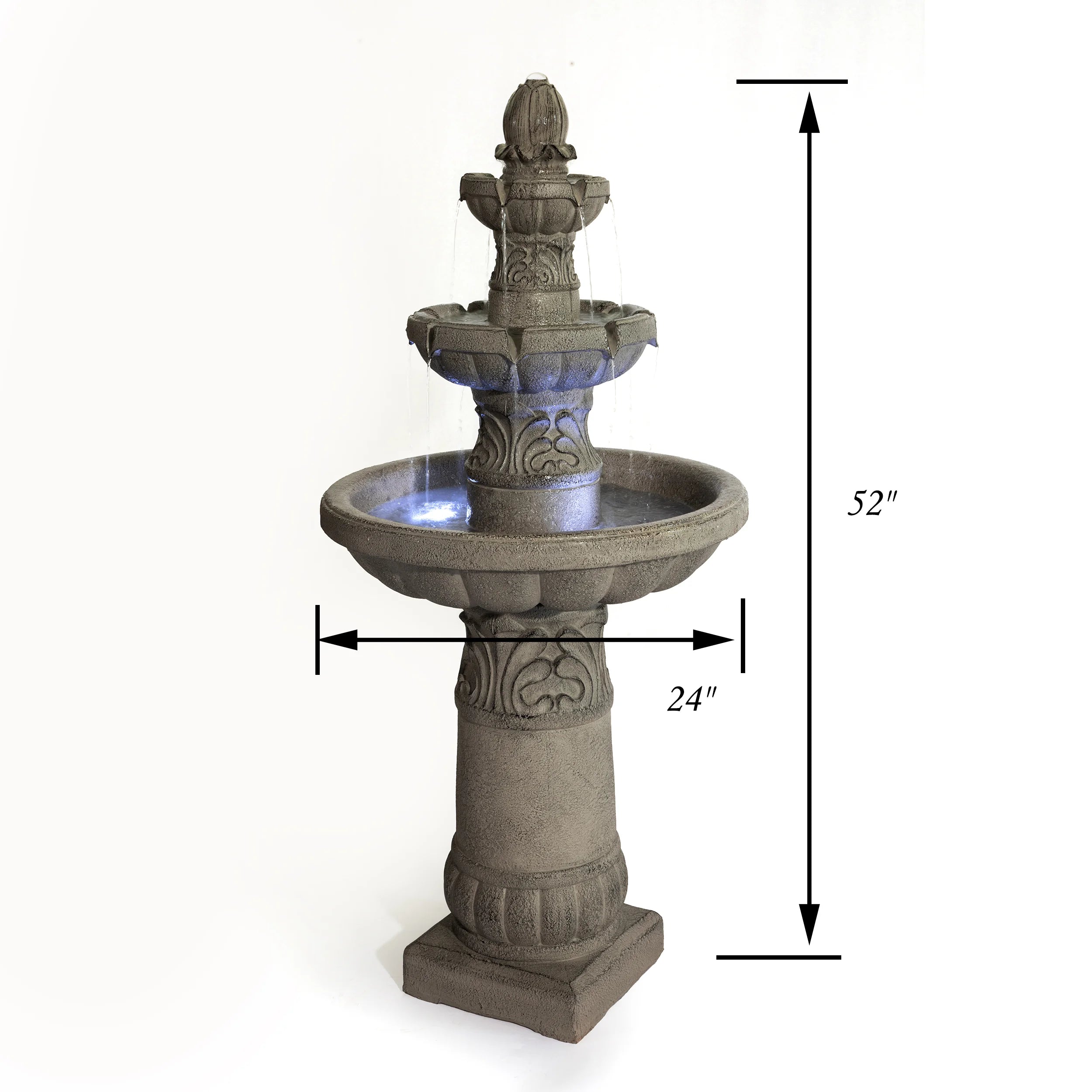 52 Inch Height 3-Tier Outdoor LED Garden Water Fountain, Large Floor-Standing Resin Cascading Bubbler Waterfall Fountain with Pump, Decorative Outdoor Fountain for Backyard, Patio, Yard & Home Decor