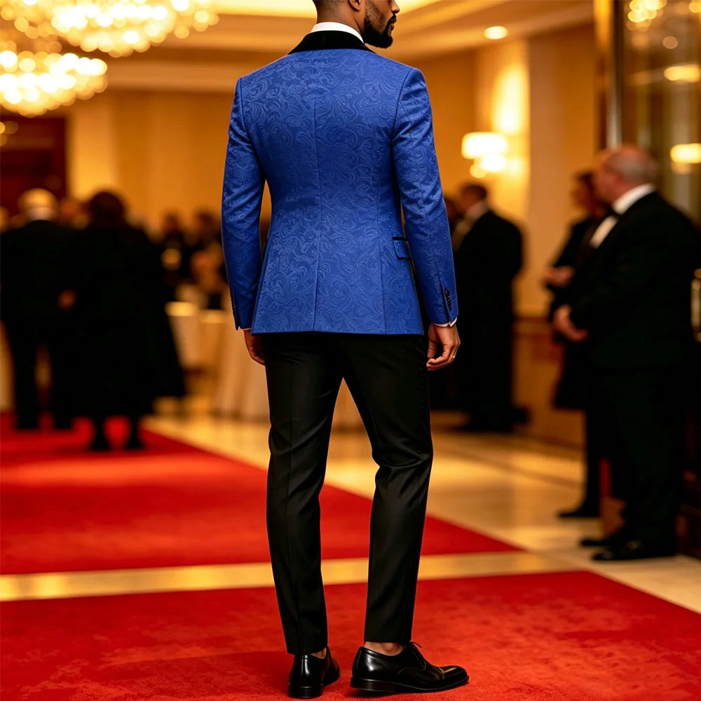 Mens 3 Piece Floral Tuxedo, Jacquard Slim Suit Set, Paisley Blazer Vest And Pants For Prom Wedding