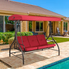 AOOU 3-Seat Patio Chair Deluxe Porch Swing with Adjustable Canopy Removable Cushion
