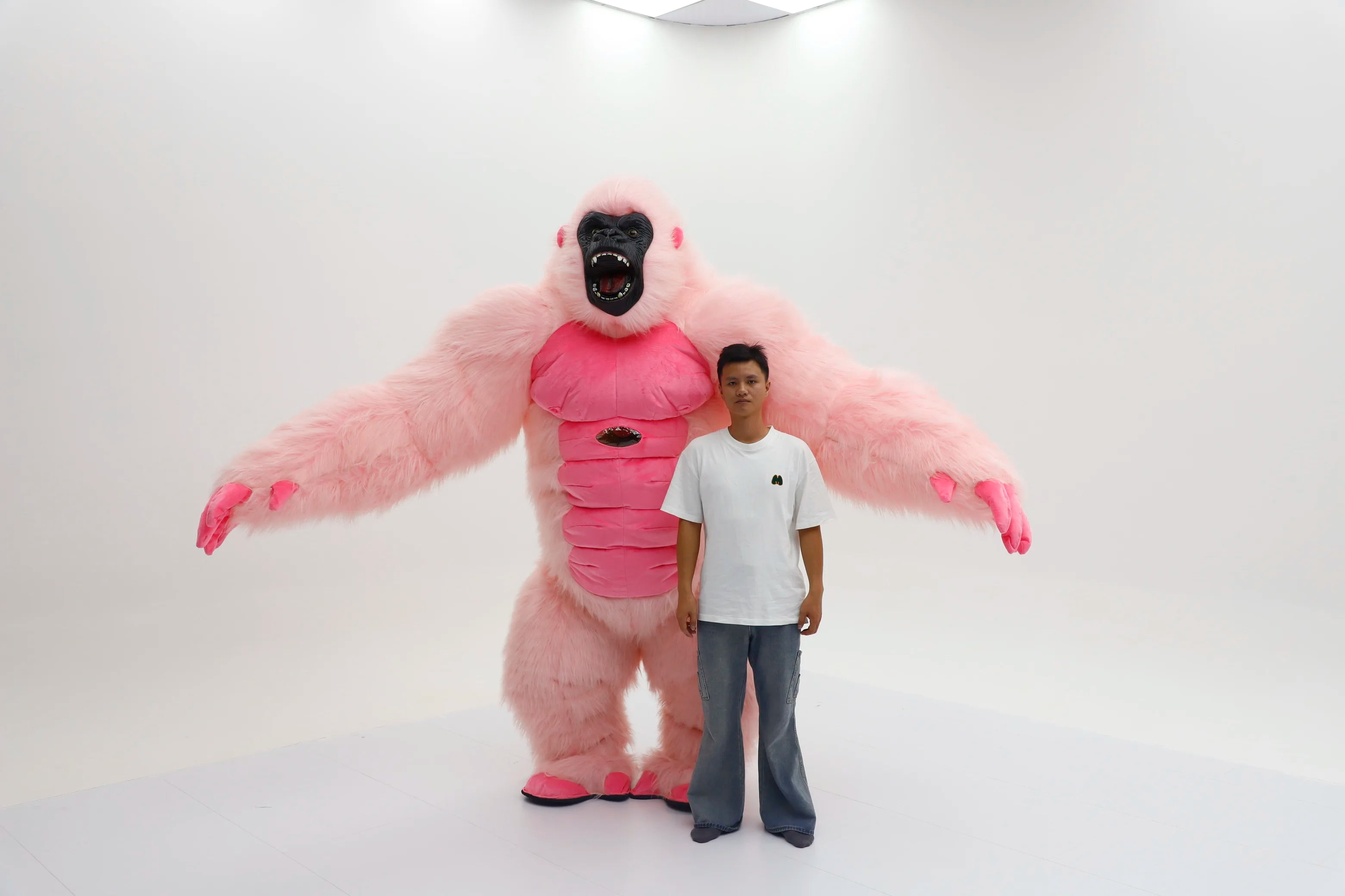2.2M/2.6M Pink KingKong Gorilla Inflatable Costume Mascot Adult Character Cosplay Animal Birthday Party Set with Battery