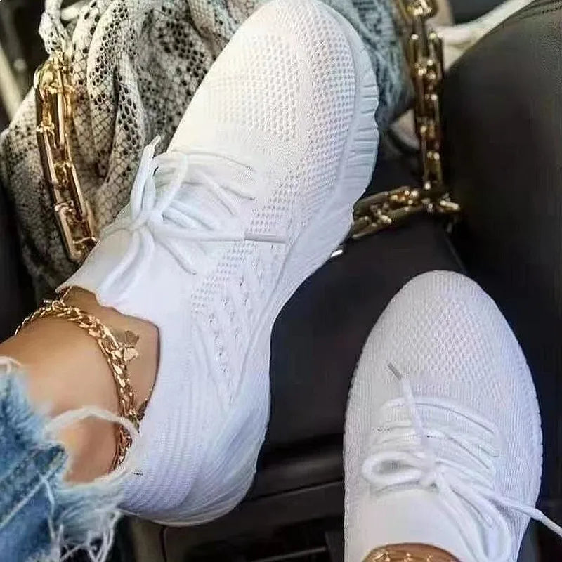 Women's Breathable Lace Up Casual Sneakers Lightweight Vulcanized Running Shoes Ladies Flats Spring Walking Sneakers