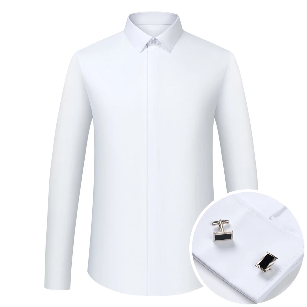 Men's Formal French Cuffs Dress Shirts Hidden Button Front Long Sleeve Tuxedo Shirt Random Metal Cufflinks
