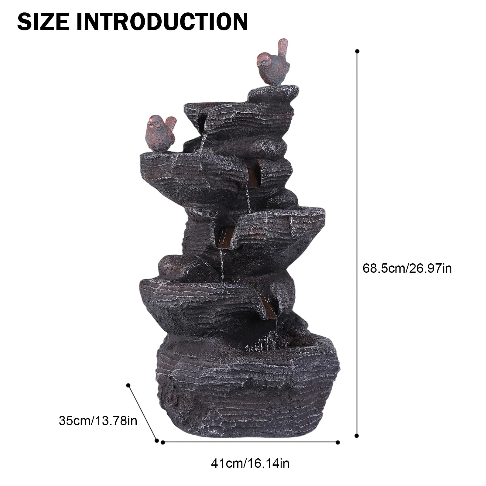 27 Inch 5-Tier Outdoor Water Fountain with Lights Outdoor Garden Waterfall Decor for Patio Garden Backyard Porch Home Art Docor