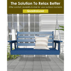 Extra Wide 2-Person Porch Swing, Blue, Durable HDPE, Stainless Steel Chains, Weather-Resistant, Ideal for Garden and Deck