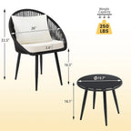 3 Pieces Bistro Set, Woven Rope Chair with Cushions, All Weather Patio Conversation Set and Side Table, Ideal for, Customized