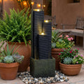 39'' H Outdoor Water Fountain Modern Cascading Freestanding Fountain with LED Lights for Garden Patio Porch Lawn Backyard Decor